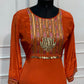 Rust Orange Embroidered HO Fabric Straight Cut Suit Set (RT1692)