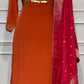 Rust Orange Embroidered HO Fabric Straight Cut Suit Set (RT1692)