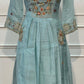 Aqua Bloom Floral Embroidered Poly Mull Chanderi A-Line Suit Set (RT1695)