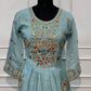 Aqua Bloom Floral Embroidered Poly Mull Chanderi A-Line Suit Set (RT1695)