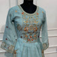 Aqua Bloom Floral Embroidered Poly Mull Chanderi A-Line Suit Set (RT1695)