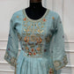 Aqua Bloom Floral Embroidered Poly Mull Chanderi A-Line Suit Set (RT1695)