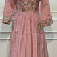 Dusty Rose Floral Embroidered Poly Mull Chanderi A-Line Suit Set (RT1694)