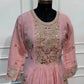 Dusty Rose Floral Embroidered Poly Mull Chanderi A-Line Suit Set (RT1694)