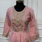 Dusty Rose Floral Embroidered Poly Mull Chanderi A-Line Suit Set (RT1694)