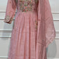 Dusty Rose Floral Embroidered Poly Mull Chanderi A-Line Suit Set (RT1694)
