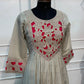 Sage Mist Floral Embroidered Poly Mull Chanderi A-Line Suit Set (RT1697)