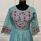 Ocean Teal Floral Embroidered Poly Mull Chanderi A-Line Suit Set (RT1696)