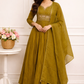 Mehandhi green Mull chenderi embroidery 3pc anarkali set 245