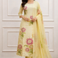 Yellow chinon BrushPaint design 3pc kurthi set 275