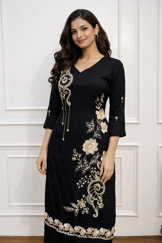 Black Chinon Hand magam work 3pc kurthi set 365