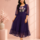 Royal Plum Bloom Embroidered Kota Anarkali Dress(RT3013)