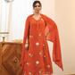 Mull Chanderi Embroidery 3pc Set With Neck Design Floral Motifs