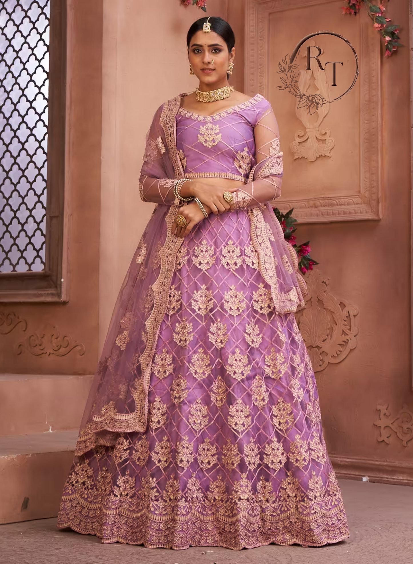 Net Flared Lehenga with Elegant Design Detailing