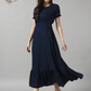 Solid Flared Long Frock with Gathered Waist Design