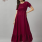 Solid Flared Long Frock with Gathered Waist Design