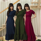 Solid Flared Long Frock with Gathered Waist Design